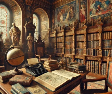 DALL·E 2024-11-28 10.41.48 - A Renaissance king's study filled with books, illuminated manuscripts, and maps, symbolizing the intellectual and cultural ambitions of the era. The s
